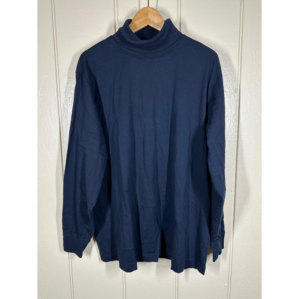 Lands' End Mock Neck Shirt Mens XL Navy Blue Super-T Long Sleeve Cotton Blend